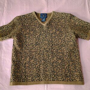 Chelsea Cambell Petite Medium 100% Merino Wool Sweater S/S Curlicued Preppy Cute